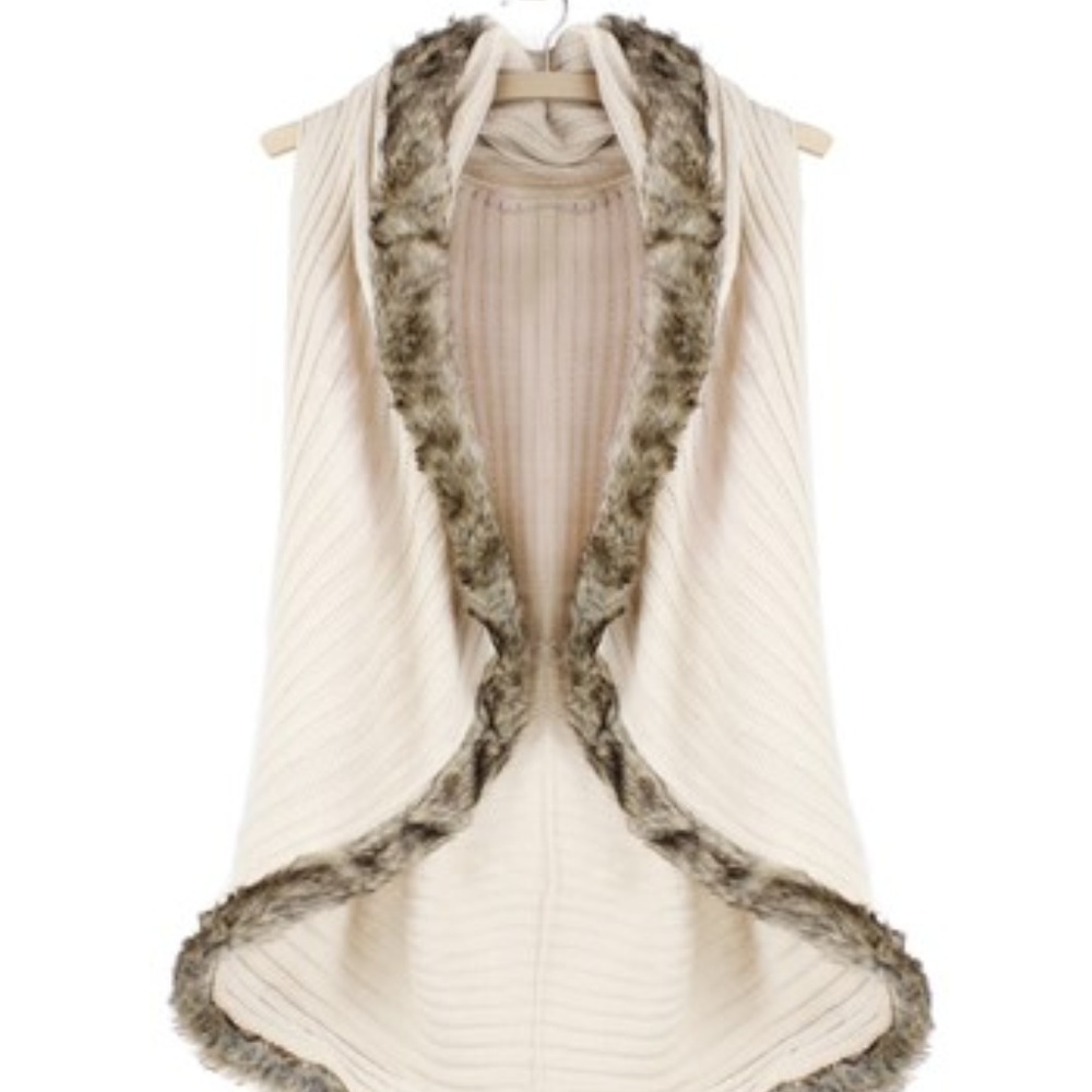 White Faux Fur-Trim Vest